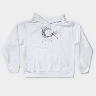 Intricate Half Crescent Moon with Dragonfly Tattoo Design Kids Hoodie
